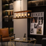 Quickway Imports Brown Wooden Rectangle 5-Bulb Ceiling Hanging Light Fixture with Black Chain - Modern Style Lighting for Dining Room, Kitchen, Living Room or Bar - Farmhouse Industrial Chandelier, Set Of 2 Quickway Imports Brown Wooden Rectangle 5-Bulb Ceiling Hanging Light Fixture with Black Chain - Modern Style Lighting for Dining Room, Kitchen, Living Room or Bar - Farmhouse Industrial Chandelier, Set Of 2