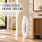 Modern White Ceramic Floor Vase, Sculptural Design, Available in 2 Sizes, Tall Decorative Vase with Open Center Design, Glossy White Contemporary Statement Décor for Living Room & Entryway