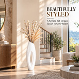 Modern White Ceramic Floor Vase, Sculptural Design, Available in 2 Sizes, Tall Decorative Vase with Open Center Design, Glossy White Contemporary Statement Décor for Living Room & Entryway
