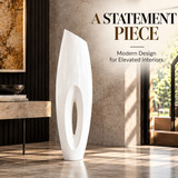 Modern White Ceramic Floor Vase, Sculptural Design, Available in 2 Sizes, Tall Decorative Vase with Open Center Design, Glossy White Contemporary Statement Décor for Living Room & Entryway