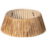 Gardenised Natural Wood Christmas Tree Collar Box with Slatted Panel Design Foldable Tapered Base Cover for Holiday Tree Stand Skirt Alternative for Indoor Seasonal Displays and Festive Home Decor