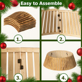 Gardenised Natural Wood Christmas Tree Collar Box with Slatted Panel Design Foldable Tapered Base Cover for Holiday Tree Stand Skirt Alternative for Indoor Seasonal Displays and Festive Home Decor
