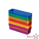 Basicwise 12-pc Plastic Storage Baskets for School Organization Teacher Essentials Desk Accessories Art Supplies Pencils Crayons Scissors Paper Clips Perfect for Classroom Home Office & Craft Room