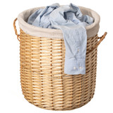 Wickerwise Round Willow Wicker Laundry Basket with Lid Side Handles & Removable Fabric Liner Natural Decorative Storage Hamper for Clothes Towels Blankets and Everyday Home Organization