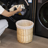 Wickerwise Round Willow Wicker Laundry Basket with Lid Side Handles & Removable Fabric Liner Natural Decorative Storage Hamper for Clothes Towels Blankets and Everyday Home Organization