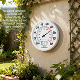 Clockswise 10" Outdoor Indoor Wall Thermometer and Hygrometer Combo Temperature & Humidity Gauge with Fahrenheit & Celsius Scale Decorative Weather Monitor for Home Garden Greenhouse or Office, White