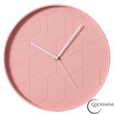 Clockswise 12" Rose Pink Hex Embossed Wall Clock Modern Decorative Round Hanging Design with Geometric Pattern Perfect for Bedroom Living Room Kitchen Office Nursery and Contemporary Home Décor