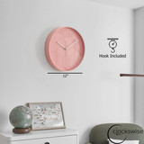 Clockswise 12" Rose Pink Hex Embossed Wall Clock Modern Decorative Round Hanging Design with Geometric Pattern Perfect for Bedroom Living Room Kitchen Office Nursery and Contemporary Home Décor