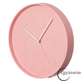 Clockswise 12" Rose Pink Hex Embossed Wall Clock Modern Decorative Round Hanging Design with Geometric Pattern Perfect for Bedroom Living Room Kitchen Office Nursery and Contemporary Home Décor