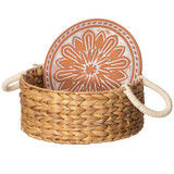Vintiquewise Handwoven Wicker Bread Basket with Terracotta Stone Warmer & Rope Handles for Kitchen Dining Table & Home Party Use Ideal for Sourdough Bread Rolls Snacks & Baked Goods