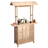 Vintiquewise Rustic Wooden Outdoor Bar Counter with Roof Beautiful Decor Accent for Patio Garden & Backyard Ideal as Bartender Station Lemonade Stand BBQ Beverage Table & Event Booth for Home Parties