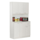Wooden Kitchen Pantry Storage Cabinet with Drawer, Doors and Shelves, White