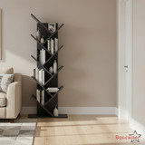 Basicwise Modern 9-Tier Wooden Tree Bookshelf for Home and Office Freestanding Vertical Book Storage Rack Zigzag Design Space-Saving Floor Standing Bookcase for Living Room Bedroom or Study