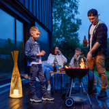 Vintiquewise Hand-Woven Tall Bamboo LED Floor Standing Lantern – Bohemian Wicker Decorative Lamp and Farmhouse Accent for Living Rooms Entryways Patios and Garden