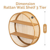 Vintiquewise Round Bamboo Wall Shelf with 2 Wooden Tiers – Natural Hanging Wall Decor and Floating Display Rack Accent for Modern Home Office Living Room Bedroom and Kitchen