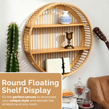 Vintiquewise Round Bamboo Wall Shelf with 2 Wooden Tiers – Natural Hanging Wall Decor and Floating Display Rack Accent for Modern Home Office Living Room Bedroom and Kitchen