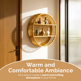 Vintiquewise Round Bamboo Wall Shelf with 2 Wooden Tiers – Natural Hanging Wall Decor and Floating Display Rack Accent for Modern Home Office Living Room Bedroom and Kitchen