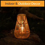 Vintiquewise Handwoven Bamboo Lantern Candle Holder with Glass Insert and Rope Handle – Farmhouse Design Hanging or Tabletop Lamp for Indoor and Outdoor Home Decor Shelves and Entryway Display