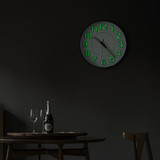 Clockswise Round Wall Clock Glow-in-the-Dark Luminous Green Numbers & Hands Easy-Read Analog Timepiece for Bedroom Living Room Office Kitchen Study Patio Hallway or Nighttime Visibility Display