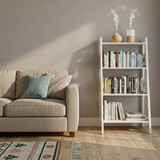 Basicwise 4 Tier Freestanding Ladder Shelf Open Bookcase and Display Rack for Books Plants & Decorative Accessories Stylish Storage & Organization Solution for Living Room Bedroom or Office Décor