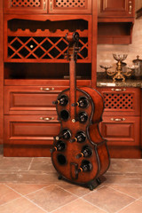 Decorative 10 Bottle Wooden Cello Shaped Wine Rack 53 Inch Floor Violin