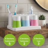 Basicwise Plastic Bathroom Toothbrush Holder Countertop Oral Care Organizer Storage Rack for Family & Guest Bathroom Essentials