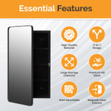 Basicwise Plastic Medicine Cabinet Recessed or Surface Wall Mount Rectangular Design with Rounded Corners and Mirrored Door Frame Bathroom Storage for Everyday Organization