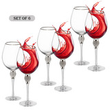 Set of 6 Red Wine Glasses with Diamond Rhinestone Accent - 18 oz, 10 Inches Tall - Perfect Toasting Glasses for Bride and Groom, Great for Party, Wedding Anniversary and Special Occasion