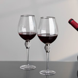 Set of 6 Red Wine Glasses with Diamond Rhinestone Accent - 18 oz, 10 Inches Tall - Perfect Toasting Glasses for Bride and Groom, Great for Party, Wedding Anniversary and Special Occasion