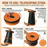 Gardenised Collapsible Stool, Telescopic Adjustable Round Seat for Picnic Camping Fishing Hiking Travel and Outdoor Events with Compact Cylindrical Extendable Design