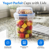 Basicwise 480ml Airtight Cereal Storage Container with Separate Topping Cup Leak-Resistant Clip-Lock Lid Stackable Snack & Yogurt Cup for On-the-Go Breakfast Travel School Office & Daily Use