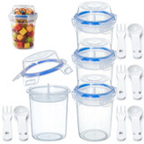 Basicwise 480ml Airtight Cereal Storage Container with Separate Topping Cup Leak-Resistant Clip-Lock Lid Stackable Snack & Yogurt Cup for On-the-Go Breakfast Travel School Office & Daily Use