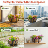 Gardenised 2-Piece Rectangular Half Barrel Flower Pots Rustic Farmhouse Style Faux Wood Planter Containers for Indoor & Outdoor Use Perfect for Displaying Decorative Garden Florals Herbs & Succulents