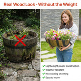 Gardenised 2-Piece Rectangular Half Barrel Flower Pots Rustic Farmhouse Style Faux Wood Planter Containers for Indoor & Outdoor Use Perfect for Displaying Decorative Garden Florals Herbs & Succulents