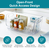 Basicwise Set of 3 Open-Front Clear Storage Bins with Easy-Grip Handles Stackable Transparent Plastic Organizer Container for Pantry Cabinet Refrigerator Drawers Closets & Shelf Organization