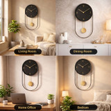 Clockswise 16-Inch Decorative Wall Clock Step Movement Mechanism Metal Frame Dial and Pendulum Design Battery-Operated Timepiece for Living Room Hallway or Office Décor