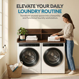Basicwise 54" Washer and Dryer Countertop Organizer Rack with Raised Split-Level Shelf Laundry Machine Topper Folding Clothes Surface Space-Saving Storage Solution for Organized Laundry Rooms