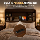 Basicwise 62" Queen Storage Headboard with Open Shelving and Built-In Cable Management Multi-Section Organizer for Books Devices and Nighttime Essentials Space-Saving Bedroom Setup for Easy Access