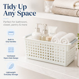 White Rectangular Plastic Shelf Organizer Basket with Handles
