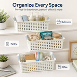 White Rectangular Plastic Shelf Organizer Basket with Handles