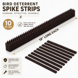 Pack of 10 Plastic Bird Deterrent Spikes for Birds, Pigeon, Squirrel, Raccoon, Crow, and Cat Anti-Climb Strips to Deter Theft - Suitable for Wall, Windowsill, Railing, Fence, and Roof - Grey