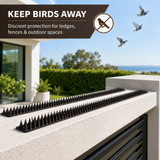 Pack of 10 Plastic Bird Deterrent Spikes for Birds, Pigeon, Squirrel, Raccoon, Crow, and Cat Anti-Climb Strips to Deter Theft - Suitable for Wall, Windowsill, Railing, Fence, and Roof - Grey