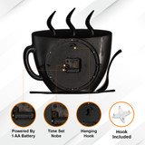 Clockswise Coffee Cup Wall Clock Battery-Operated Quartz Timepiece Decorative Accent for Kitchen Coffee Bar Cafe Restaurant Dining Room and Breakfast Nook, Ideal for Home & Office Decor
