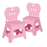 Basicwise Foldable Plastic Chair Set of 2 Collapsible Multi-Purpose Space-Saving Portable Stool for Indoor & Outdoor Use Playroom Kitchen Patio Garden Camping Picnic Events and Small Spaces