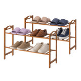 Basicwise Bamboo Shoe Rack with Open Shelves Set of 2 Natural Footwear Organizer & Shoe Stand for Entryway Bedroom Closet Hallway and Small Space Organization Freestanding Floor Storage