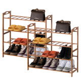 Basicwise Bamboo Shoe Rack with Open Shelves Set of 2 Natural Footwear Organizer & Shoe Stand for Entryway Bedroom Closet Hallway and Small Space Organization Freestanding Floor Storage