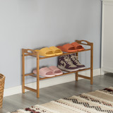 Basicwise Bamboo Shoe Rack with Open Shelves Set of 2 Natural Footwear Organizer & Shoe Stand for Entryway Bedroom Closet Hallway and Small Space Organization Freestanding Floor Storage