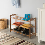 Basicwise Bamboo Shoe Rack with Open Shelves Set of 2 Natural Footwear Organizer & Shoe Stand for Entryway Bedroom Closet Hallway and Small Space Organization Freestanding Floor Storage
