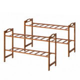 Basicwise Bamboo Shoe Rack with Open Shelves Set of 2 Natural Footwear Organizer & Shoe Stand for Entryway Bedroom Closet Hallway and Small Space Organization Freestanding Floor Storage