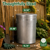 Gardenised Round Galvanized Steel Trash Can with Lid and handles Durable Metal Storage Bucket for Backyard Lawn Garden and Yard Use Weather-Resistant Garbage Can for Indoor and Outdoor